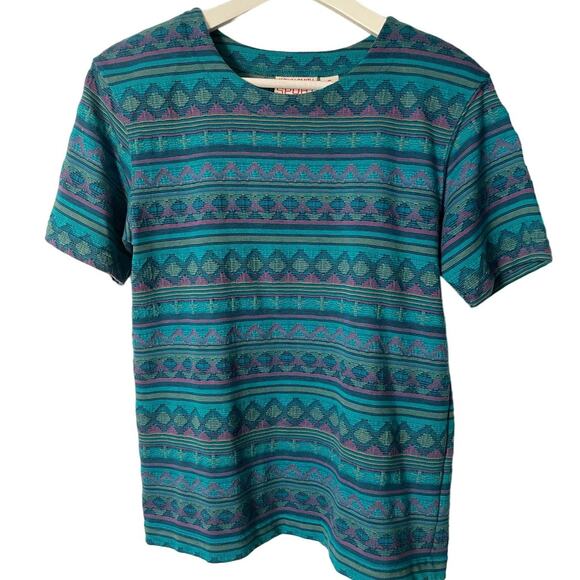 Vtg. Jaclyn Smith Sport Aqua Pattern Top SZ M - Picture 1 of 6